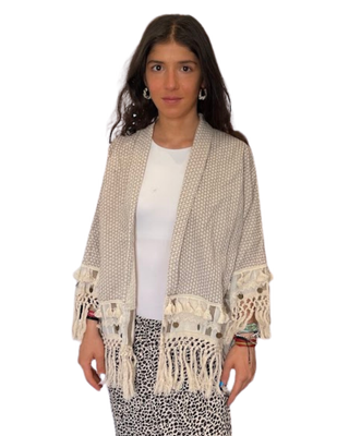 Cárdigan Kimono Beige con Flecos Talla Única