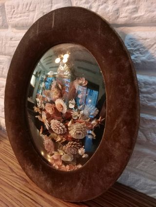 Cuadro Vintage Terciopelo Flores Cristal Curvado