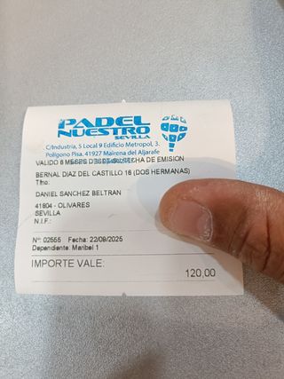 Vale Regalo Padel Nuestro 120€