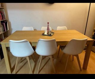 Mesa Comedor Madera + 6 Sillas Nórdicas 