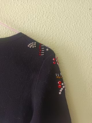 Top Zara Negro Pedrería Hombro 