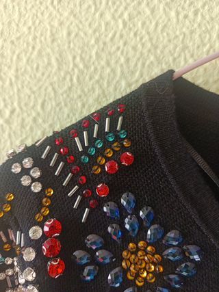 Top Zara Negro Pedrería Hombro 