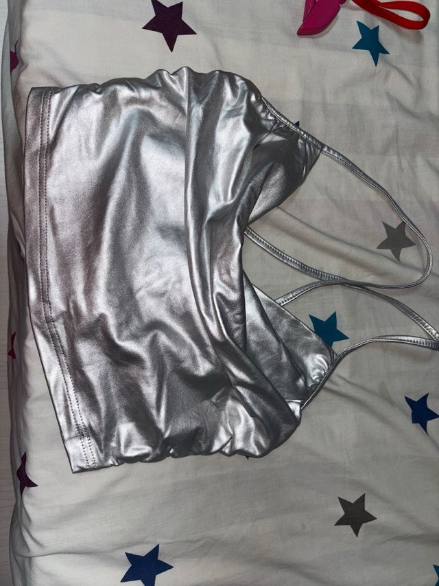 Top Shein Plateado y Azul Metálico Talla S