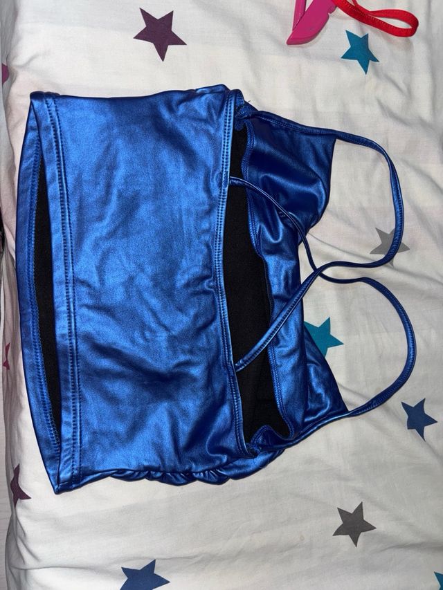 Top Shein Plateado y Azul Metálico Talla S