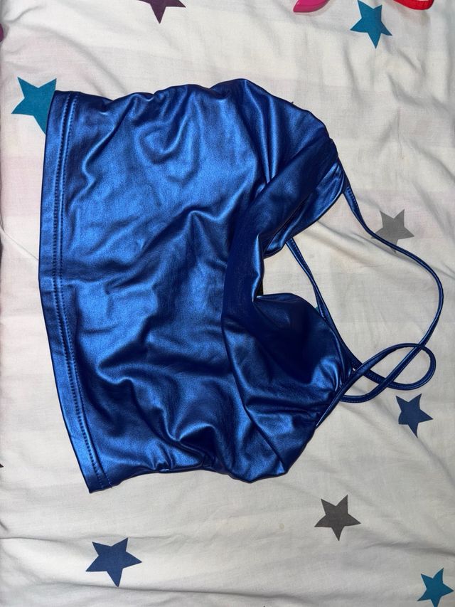 Top Shein Plateado y Azul Metálico Talla S