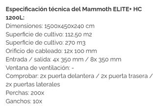 ARMARIO INDOOR ELITE+ HC 1500L 15x7,5x2,4m MAMMOTH