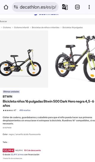 Bicicleta Infantil Btwin 16 Azul