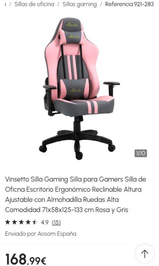 Silla Gaming Vinsetto Rosa y Gris