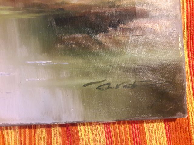 Cuadro Pintura Óleo Puente y Casas