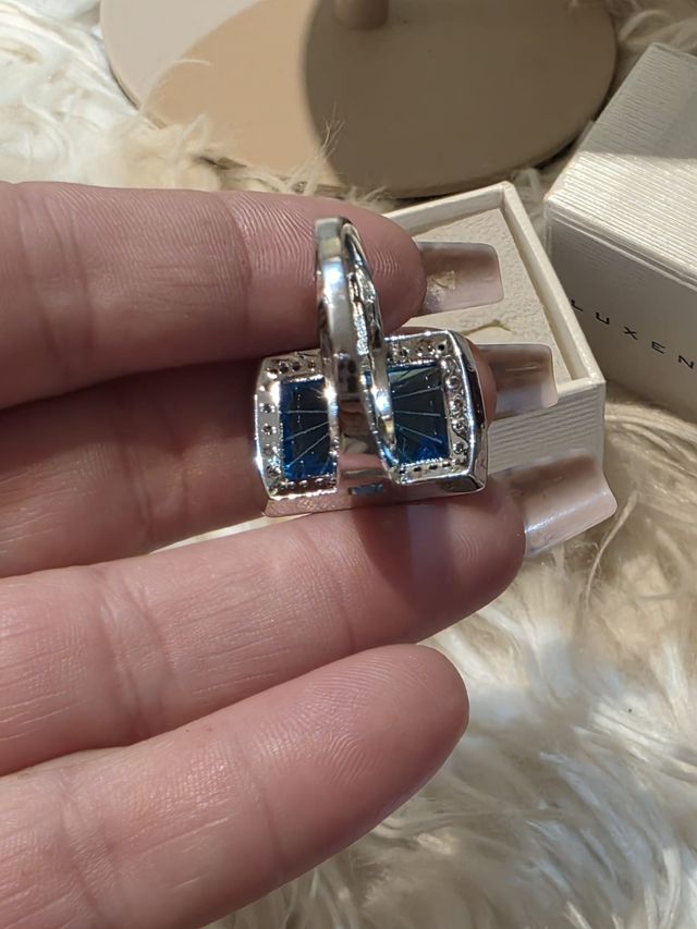 Anillo  coctel Plata Topacio Azul Rectangular