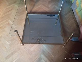 Mesa de centro vintage cristal y metal,con espejo