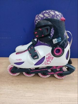 Patines Línea Niños Oxelo Play 5 Gris Rosa