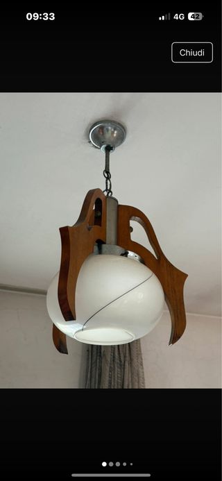 Lampadario vintage vetro e legno