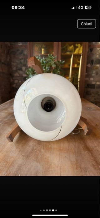 Lampadario vintage vetro e legno