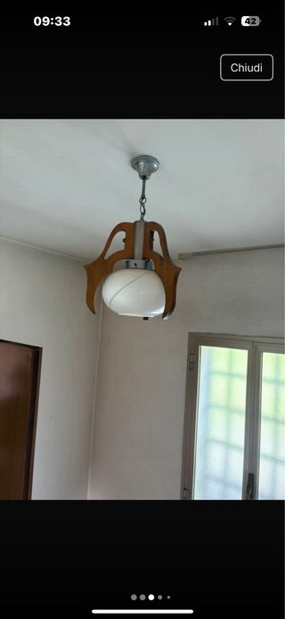 Lampadario vintage vetro e legno