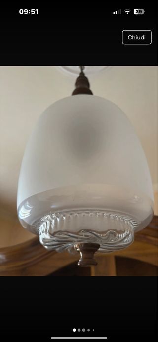 Lampadario vintage vetro e legno