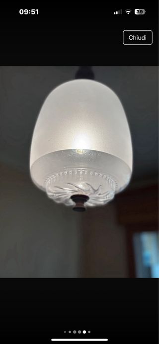 Lampadario vintage vetro e legno