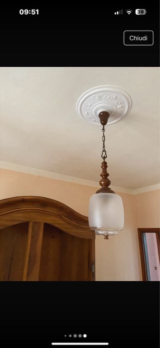 Lampadario vintage vetro e legno