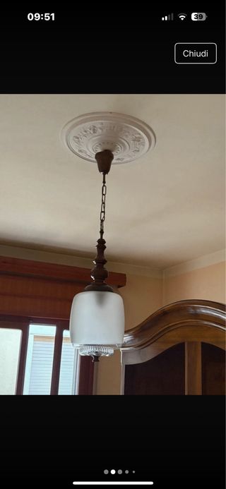 Lampadario vintage vetro e legno