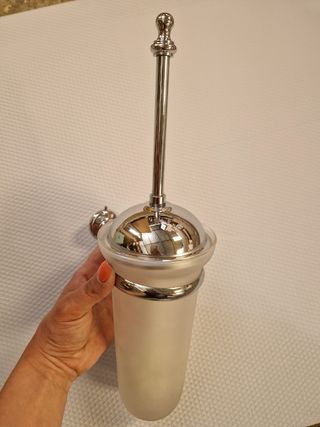 Porta scopini in vetro satinato con finiture cromo