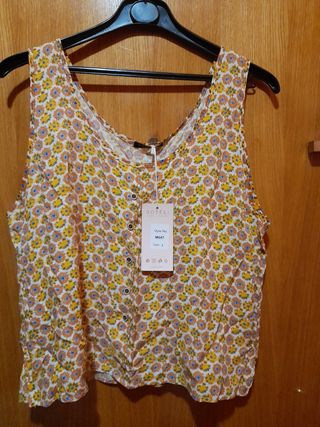 Top Botelli floral naranja y amarillo talla L