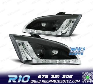FAROS FORD FOCUS 04-08 LUZ DIURNA LED FONDO NEGRO