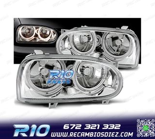 FAROS VOLKSWAGEN VW GOLF MK3 91-97 OJOS ANGEL FONDO CROMO H7
