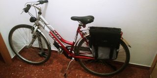 Bicicleta de paseo plateada y roja