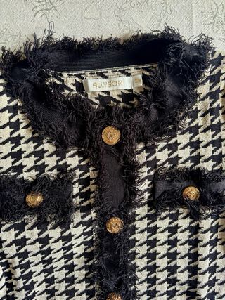 Vestito pied de poule con bottoni oro