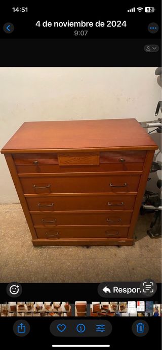 Cómoda antigua de madera con 5 cajones