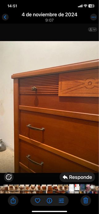 Cómoda antigua de madera con 5 cajones