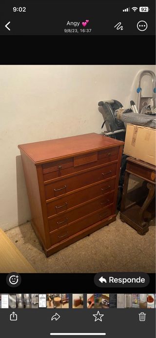 Cómoda antigua de madera con 5 cajones