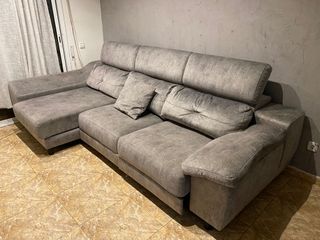 Sofá Chaise Longue Gris con Cabeceros Reclinables