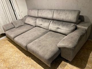 Sofá Chaise Longue Gris con Cabeceros Reclinables
