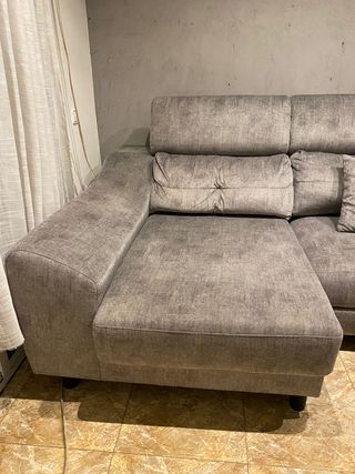 Sofá Chaise Longue Gris con Cabeceros Reclinables