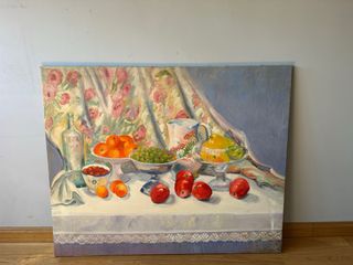 Cuadro de frutas y frutero en lienzo