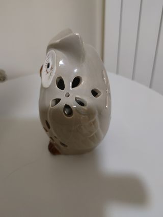 Statuetta gufo beige e marrone in ceramica