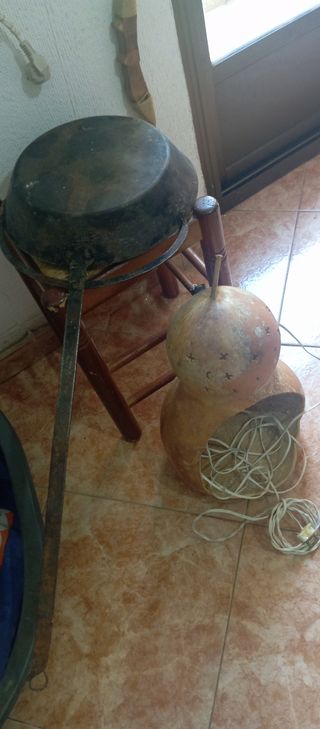 Lote sartén mango largo y calabaza adorno