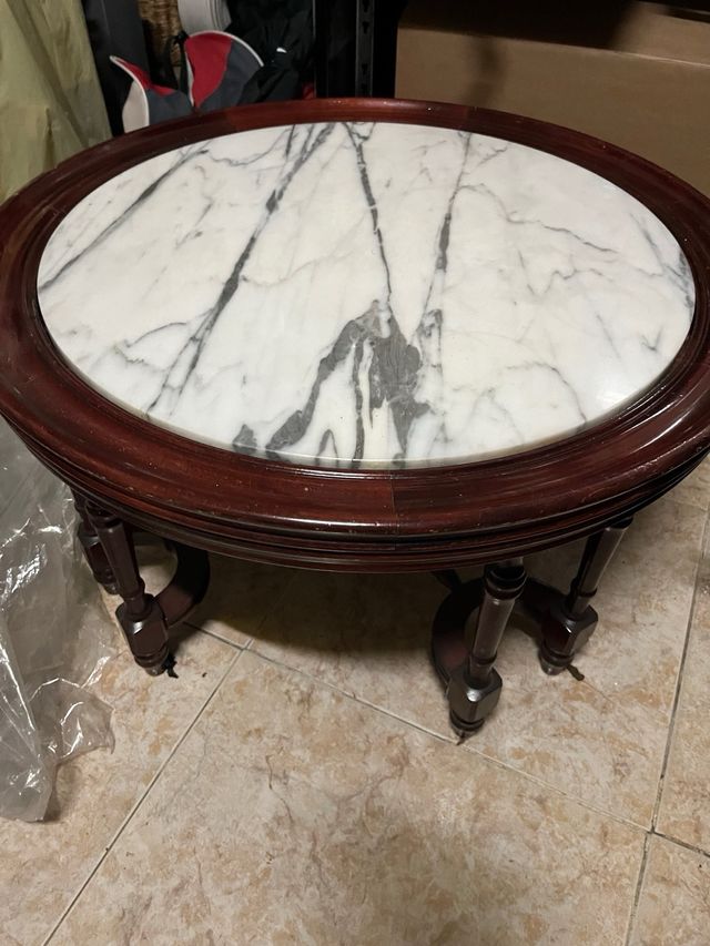 Mesa Centro Mármol Vintage Madera 40 alto 70 ancho