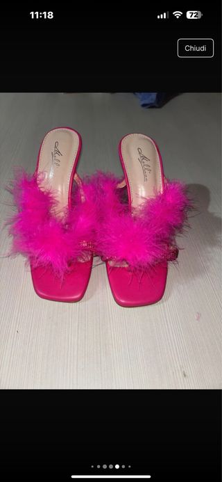 Sandali rosa con piume tacco 10 cm