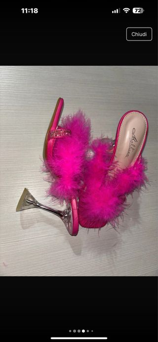 Sandali rosa con piume tacco 10 cm