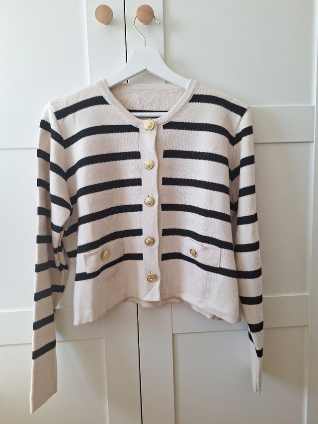 Cárdigan NUEVO de rayas beige y negro