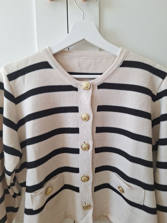 Cárdigan NUEVO de rayas beige y negro