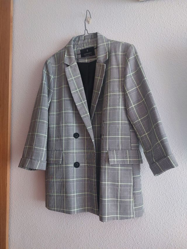 Blazer Stradivarius Cuadros Gris Talla XL