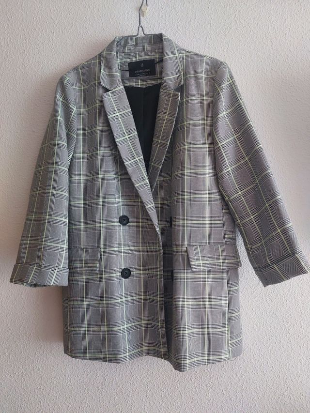 Blazer Stradivarius Cuadros Gris Talla XL