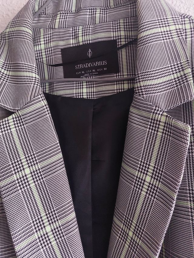 Blazer Stradivarius Cuadros Gris Talla XL