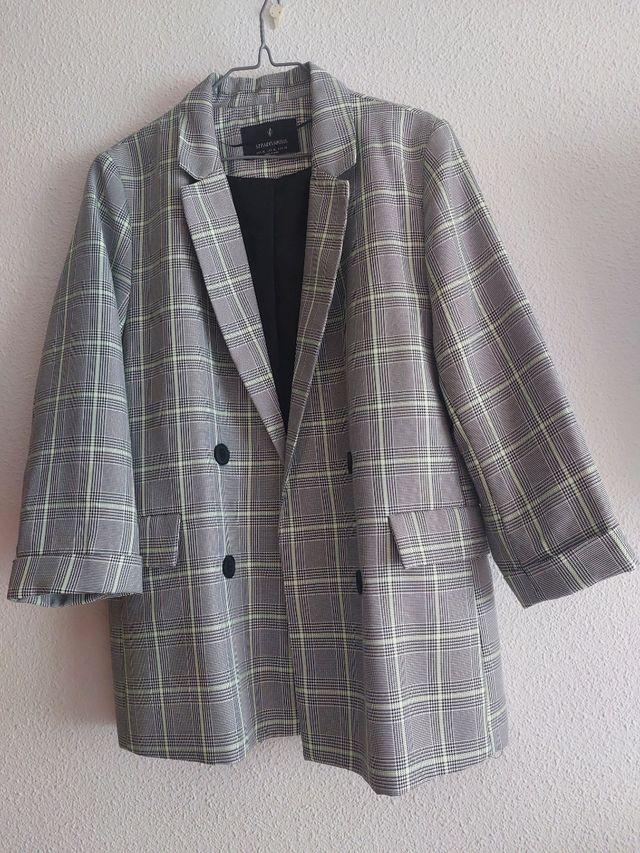 Blazer Stradivarius Cuadros Gris Talla XL