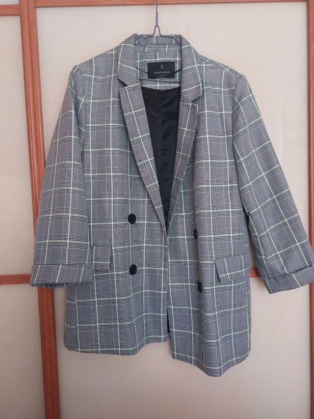 Blazer Stradivarius Cuadros Gris Talla XL