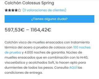 Cama, somier y colchón colossus en ocasión. 