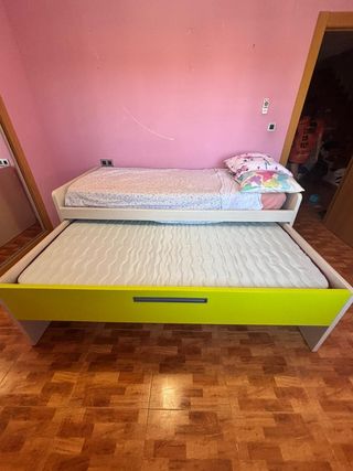 Cama juvenil gris/verde/blanco